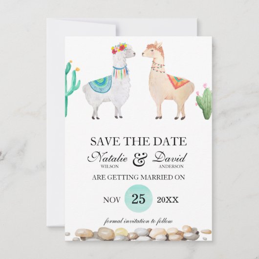 Couple Llama Wedding Save the Date Announction Einladung (Vorderseite)