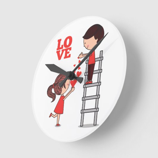 Couple Love Red Hearts Clock Runde Wanduhr (Winkel)