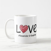 Couple Love Scribble Heart Modern Black & Red Kaffeetasse (Links)
