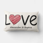 Couple Love Scribble Heart Modern Black & Red Lendenkissen (Vorderseite)