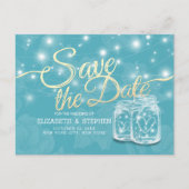 Couple Mason Jar Blue Floral Wedding retten das Da Postkarte (Vorderseite)