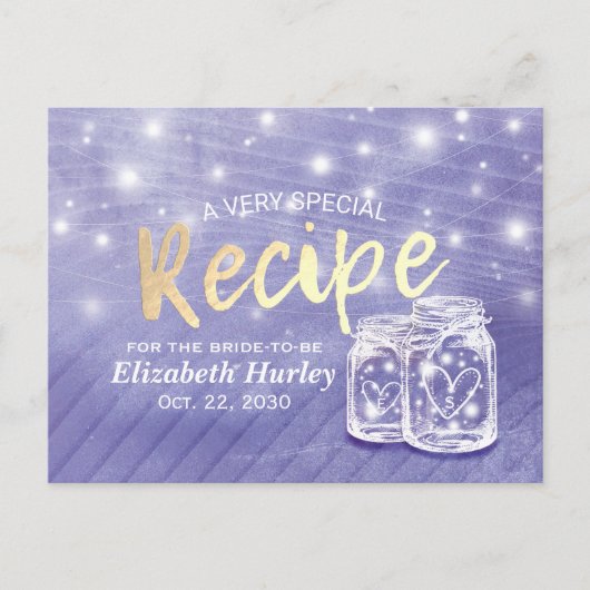 Couple Mason Jar String Light Bridal Shower Recipe Einladungspostkarte (Vorderseite)