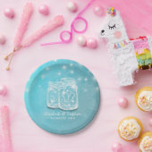 Couple Mason Jar String Lights Blue Floral Wedding Pappteller (Party)