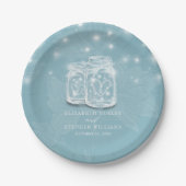 Couple Mason Jar String Lights Blue Floral Wedding Pappteller (Vorderseite)