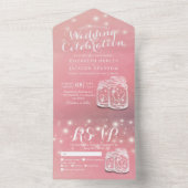 Couple Mason Jar String Lights Pink Floral Wedding All In One Einladung (Innen Boden)