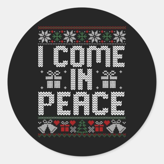 Couple Matching Peace I Come in Peace Ugly Sweater Runder Aufkleber (Vorderseite)