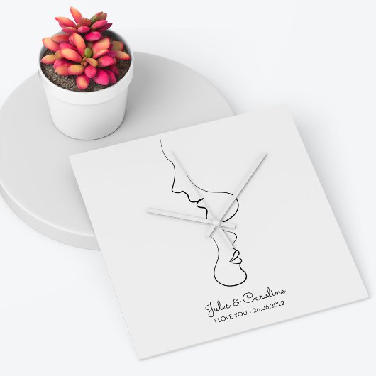 Couple-minimalistisches abstrakt Line-Art Quadratische Wanduhr