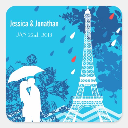 Couple mit Eiffelturm Quadratischer Aufkleber (Vorderseite)