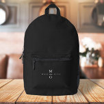 Couple Monogram Elegant Minimal Stilvoll Schwarz Bedruckter Rucksack<br><div class="desc">Ein minimalistisches monogramm Hochzeitsdesign mit eleganter Typografie in Weiß auf schwarzem Hintergrund. Der Text kann leicht für Ihren besonderen Tag personalisiert werden!</div>