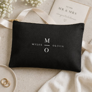Couple Monogram Elegant Minimal Stilvoll Schwarz Zubehörtasche