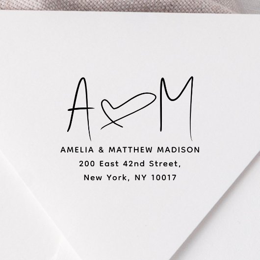 Couple Monogram Heart Address Gummistempel