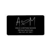 Couple Monogram Heart Black Return Address Adressaufkleber (Vorne)