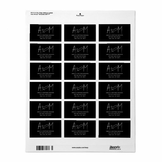 Couple Monogram Heart Black Return Address Adressaufkleber (Vorne)