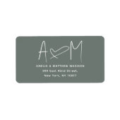 Couple Monogram Heart Green Return Address Adressaufkleber (Vorne)