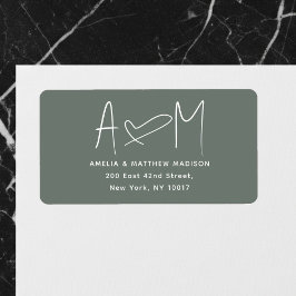 Couple Monogram Heart Green Return Address Adressaufkleber