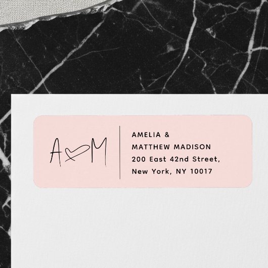 Couple Monogram Heart Pink Return Address