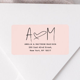 Couple Monogram Heart Pink Return Address Adressaufkleber