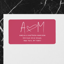 Couple Monogram Heart Red Return Address Adressaufkleber