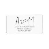 Couple Monogram Heart White Return Address Adressaufkleber (Vorne)