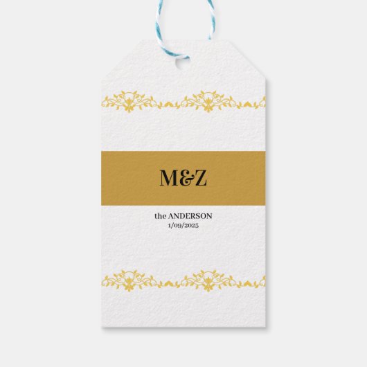 Couple Monogram Hochzeitdatum dekorative Grenze Geschenkanhänger (Rückseite)
