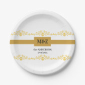 Couple Monogram Hochzeitdatum dekorative Grenze Pappteller (Vorderseite)