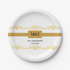 Couple Monogram Hochzeitdatum dekorative Grenze Pappteller