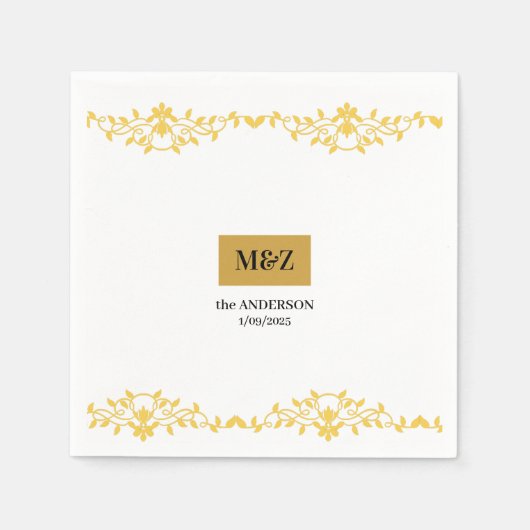 Couple Monogram Hochzeitdatum dekorative Grenze Serviette (Vorderseite)