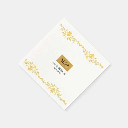 Couple Monogram Hochzeitdatum dekorative Grenze Serviette (Ecke)