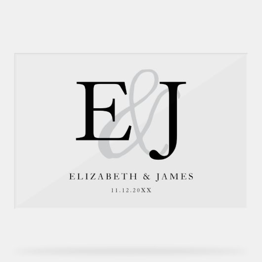 Couple Monogram Initials Elegante Wedding Sign Acrylschild (Vorderseite)