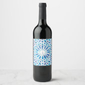 Couple Monogram Logo Blue Watercolor Arabic Tile Weinetikett (Vorderseite)