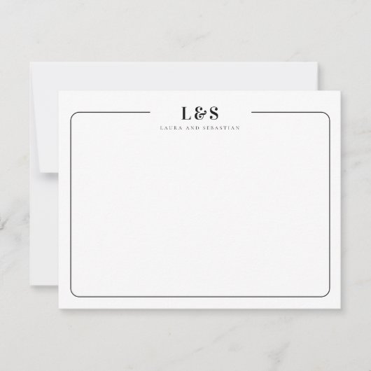Couple Monogram Minimal Simple Black and White Mitteilungskarte (Vorderseite)