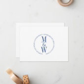 Couple Monogram Minimalistisch Blue Mitteilungskarte (Vorderseite/Rückseite Beispiel)