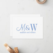 Couple Monogram Minimalistisch Blue Script & Serif Mitteilungskarte (Vorderseite/Rückseite Beispiel)