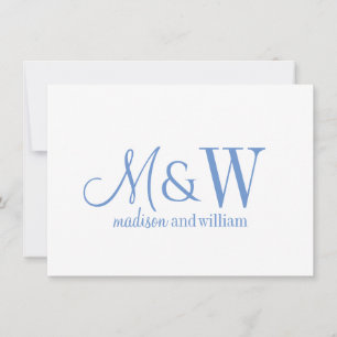 Couple Monogram Minimalistisch Blue Script & Serif Mitteilungskarte