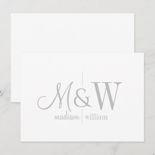 Couple Monogram Minimalistisch Grau Script & Serif Mitteilungskarte (Vorne/Hinten)