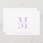 Couple Monogram Minimalistisch Lavendel Note Card Mitteilungskarte (Vorne/Hinten)
