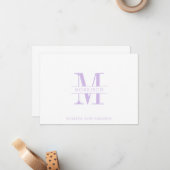 Couple Monogram Minimalistisch Lavendel Note Card Mitteilungskarte (Vorderseite/Rückseite Beispiel)