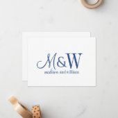 Couple Monogram Minimalistisch Navy Script & Serif Mitteilungskarte (Vorderseite/Rückseite Beispiel)