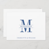 Couple Monogram Minimalistisch Navy White Note Car Mitteilungskarte (Vorne/Hinten)