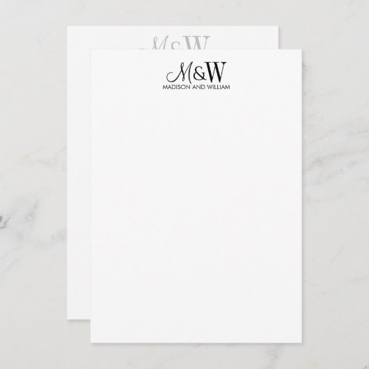 Couple Monogram Minimalistisch Schwarz-weiß Mitteilungskarte (Vorne/Hinten)