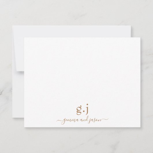 Couple Monogram Minimalistisch Simple Gold White Mitteilungskarte (Vorderseite)
