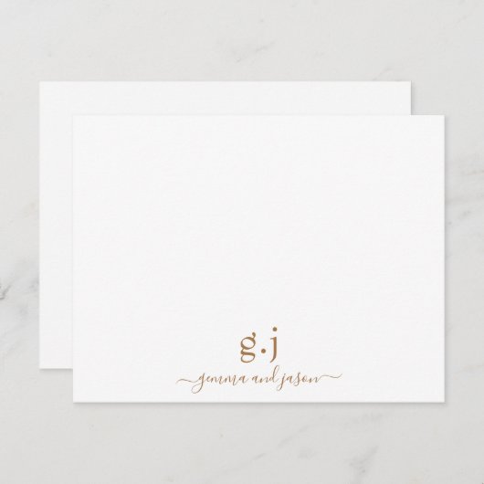 Couple Monogram Minimalistisch Simple Gold White Mitteilungskarte (Vorne/Hinten)