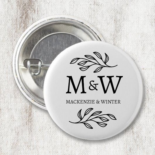 Couple Monogram Names Wedding Elegant Botanical Button