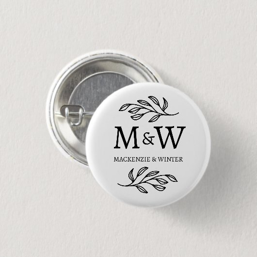 Couple Monogram Names Wedding Elegant Botanical Button (Vorne & Hinten)