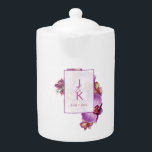 Couple Monogram Porzellan Teapot<br><div class="desc">Erstellen Sie eine spezielle Porzellanteekanne mit Ihren Monogrammen. Design zeigt Orchideen in Blüte und hat Platz für zwei Monogramm zusammen mit dem Datum Ihrer Hochzeit. Ändern Sie einfach die Monogramme auf Ihre gewünschten Initialen. Verwenden Sie die Vorlage zum Personalisieren. Auch macht ein großartiges Geschenk.</div>