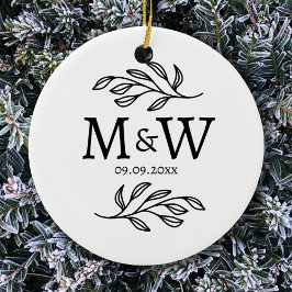 Couple Monogram Wedding Date Elegant Botanical Keramik Ornament