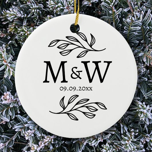 Couple Monogram Wedding Date Elegant Botanical Keramik Ornament