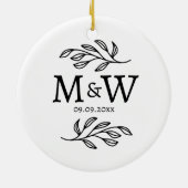 Couple Monogram Wedding Date Elegant Botanical Keramik Ornament (Hinten)