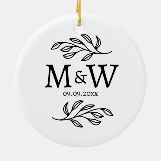 Couple Monogram Wedding Date Elegant Botanical Keramik Ornament (Hinten)