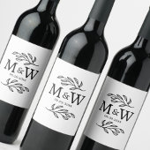 Couple Monogram Wedding Date Elegant Botanical Weinetikett